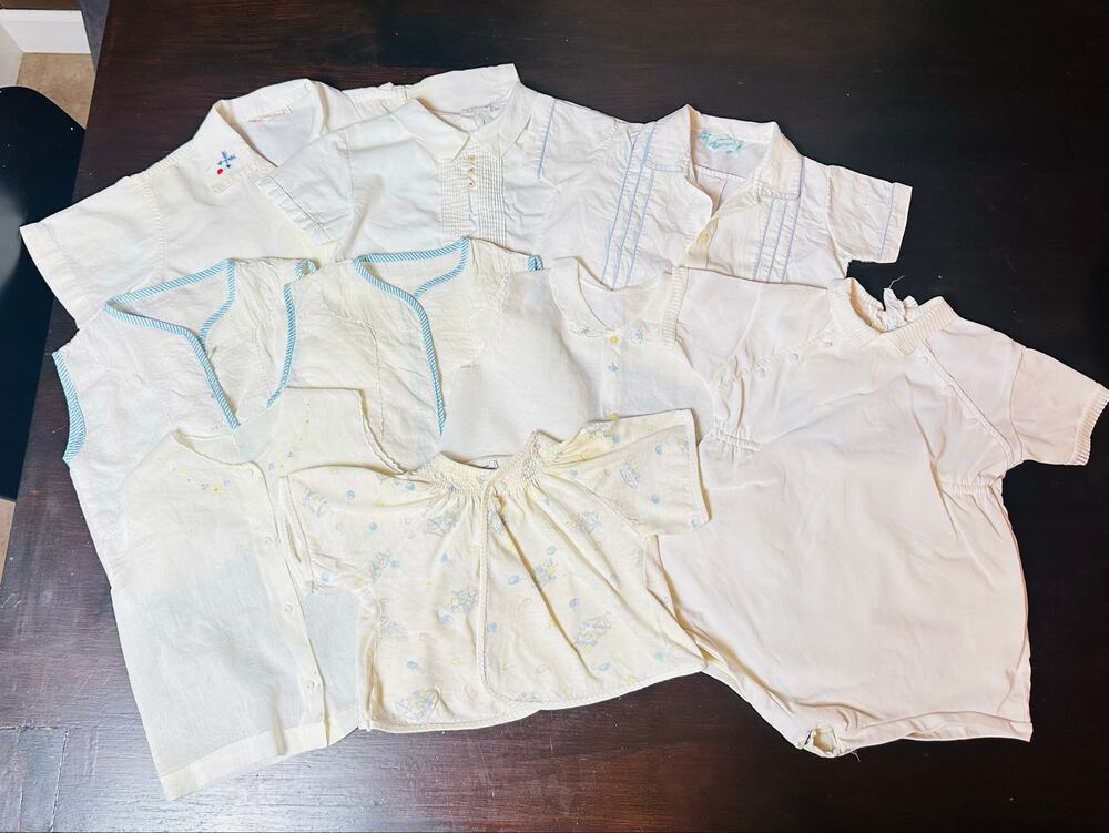 Vintage Baby Diaper Shirts Scalloped Edges, Handmade, & Dressy Nylon One Piece